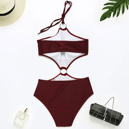 Cut Out O Ring Halter Monokini One Piece Swimsuit - On sale
