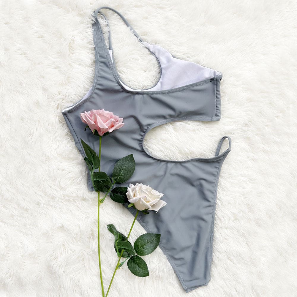 Cutout One Shoulder Brazilian Piece Swimsuit - On sale