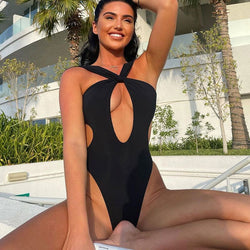 Cutout Tie Back Monokini Brazilian One Piece Swimsuit - Black / S On sale