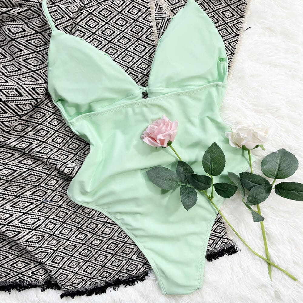 Cutout Tie String Halter Brazilian One Piece Swimsuit - On sale