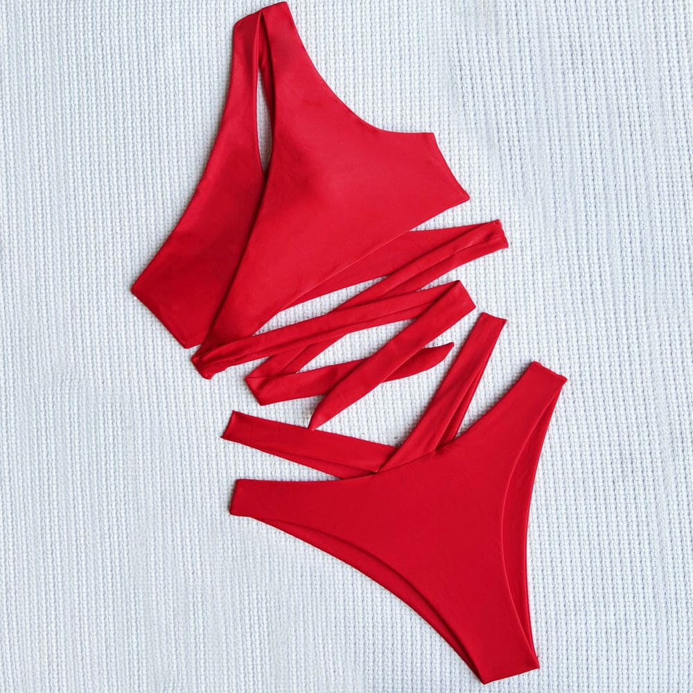 Cutout Twisted One Shoulder Brazilian Bikini Swimsuit - On sale