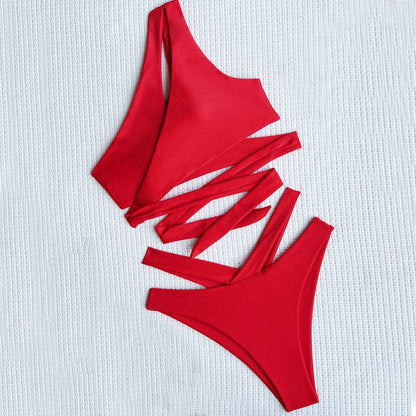 Cutout Twisted One Shoulder Brazilian Bikini Swimsuit - On sale