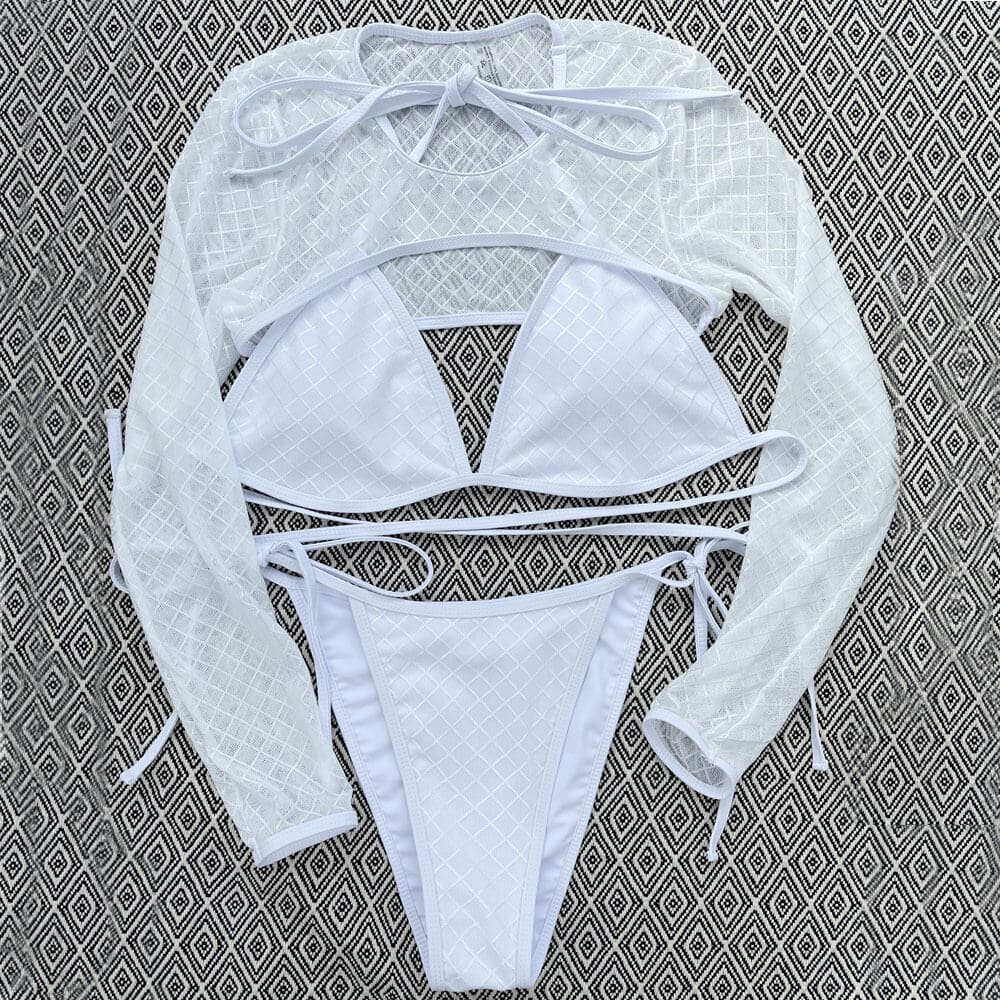 Diamond String Halter Triangle Three Piece Swimsuit - On sale