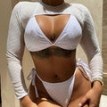 Diamond String Halter Triangle Three Piece Swimsuit - White / S On sale