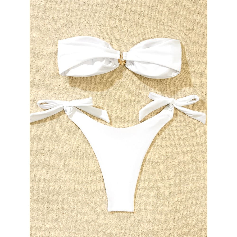 Diamond Tie Side Bandeau Bikini Swimsuits - On sale
