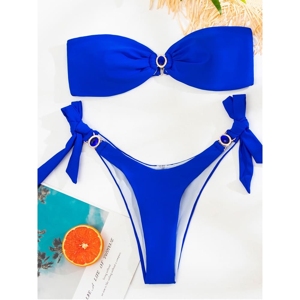 Diamond Tie Side Bandeau Bikini Swimsuits - On sale