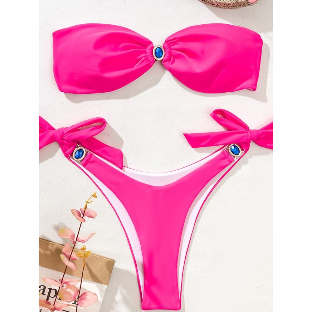 Diamond Tie Side Bandeau Bikini Swimsuits - On sale