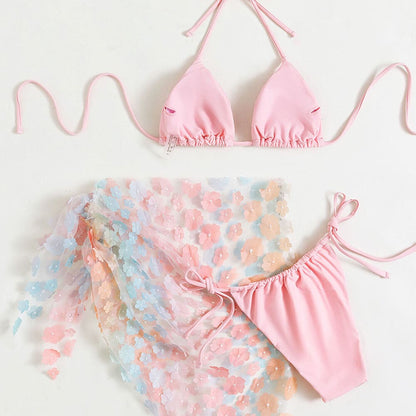 Floral Applique Slide Triangle Brazilian Bikini Swimsuit - On sale
