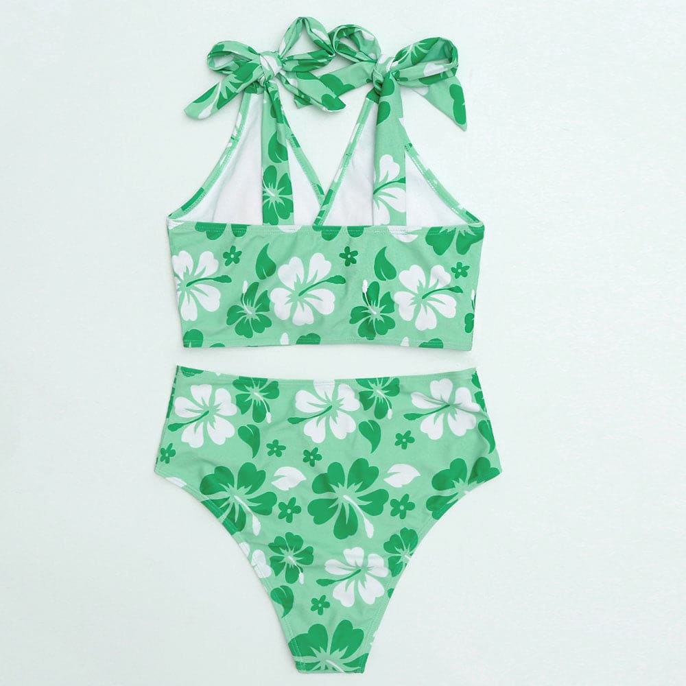 Floral Contrast High Waist Brazilian Bikini Swimsuit - On sale