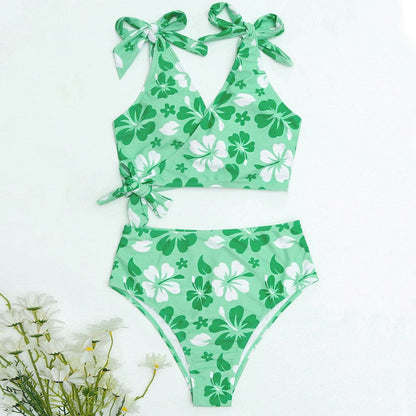 Floral Contrast High Waist Brazilian Bikini Swimsuit - On sale