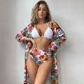 Floral Contrast High Waist Brazilian Bikini Swimsuits - White / S On sale