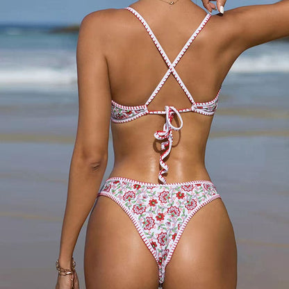 Floral Crochet Notch Bralette Brazilian Bikini Swimsuit - On sale