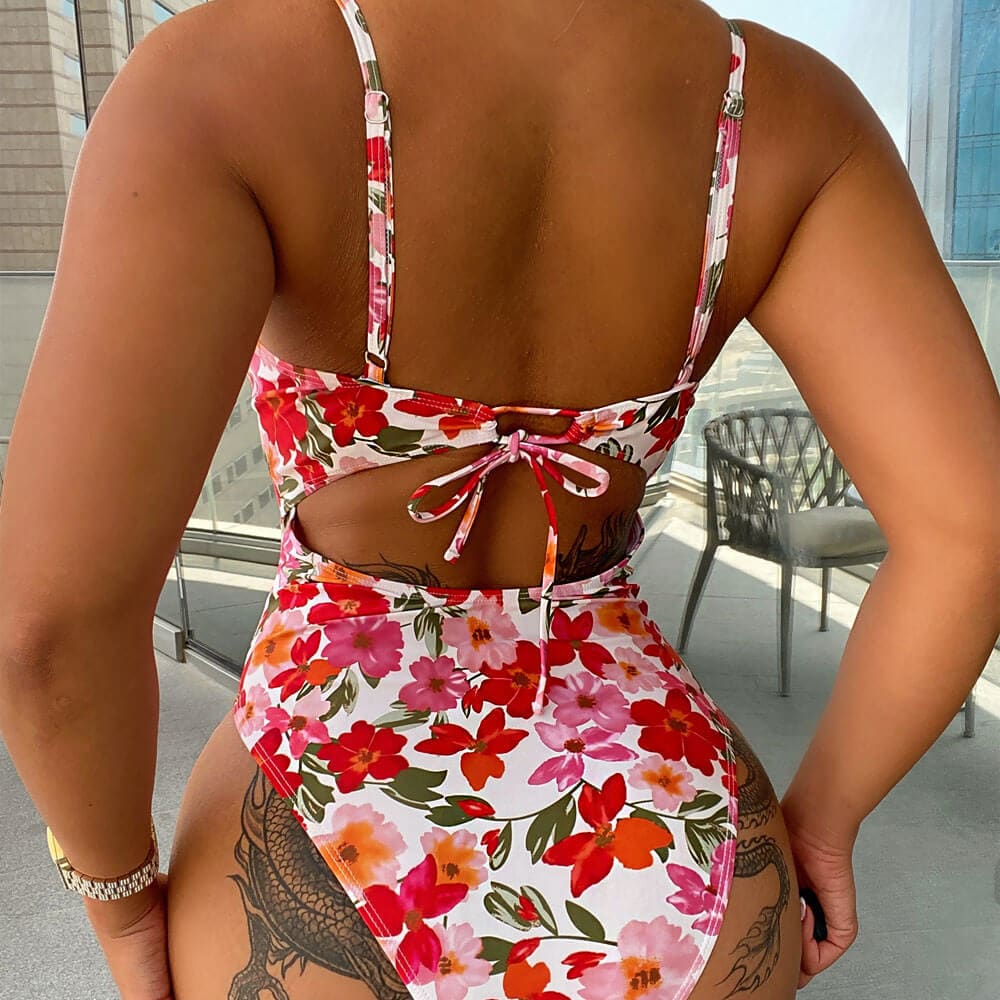 Floral High Cut Underwire Push Up One Piece Swimsuit - On sale