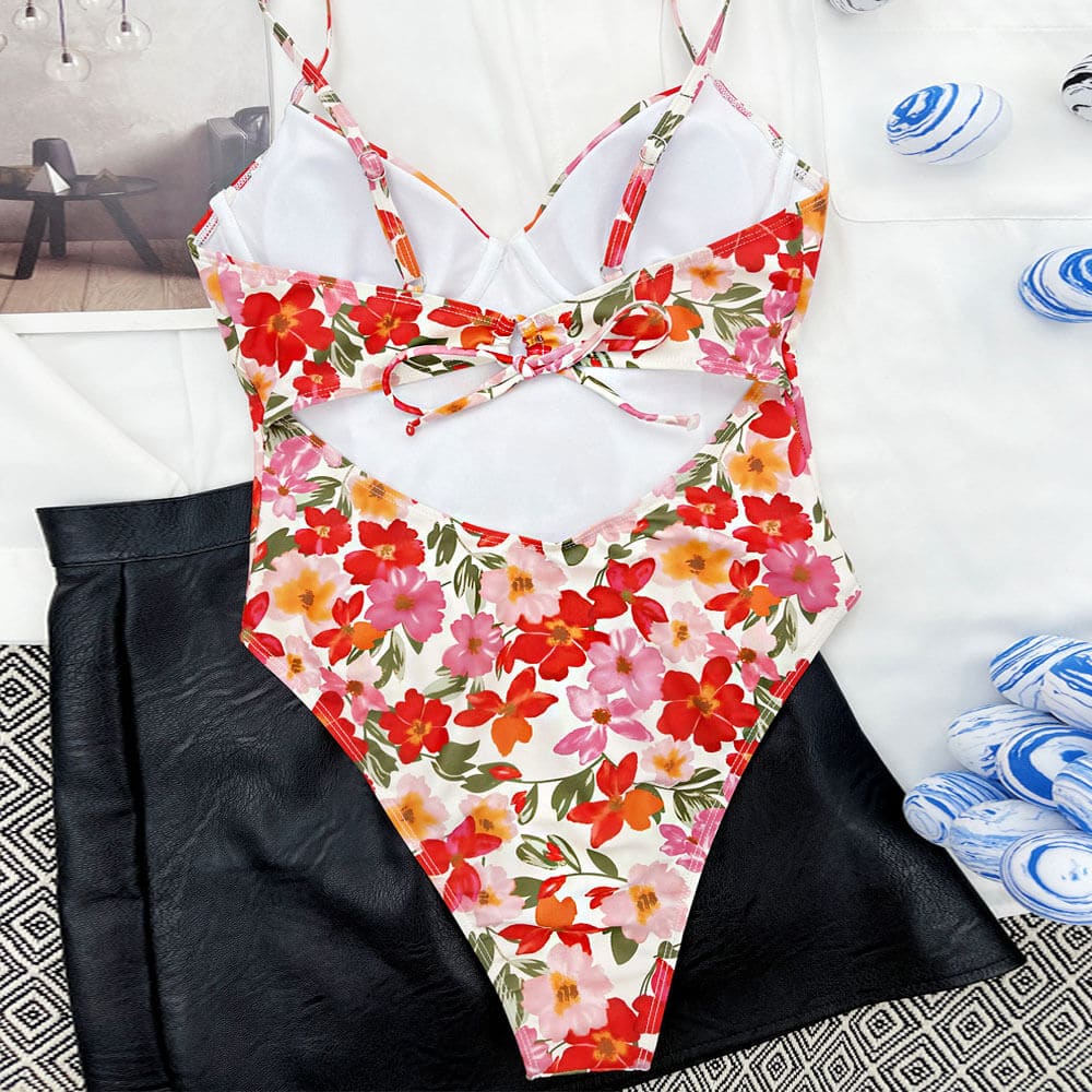 Floral High Cut Underwire Push Up One Piece Swimsuit - On sale