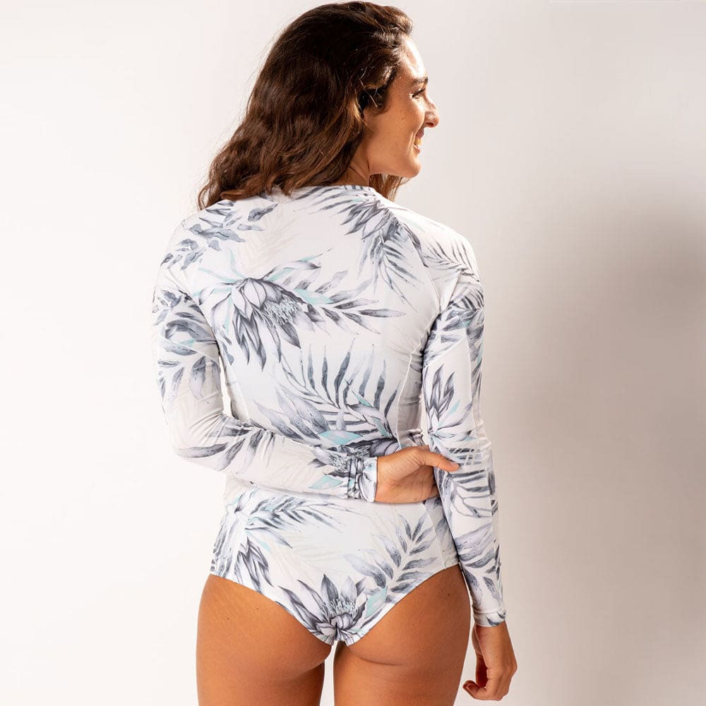 Floral Long Sleeve Rash Guard One Piece Swimsuit - On sale