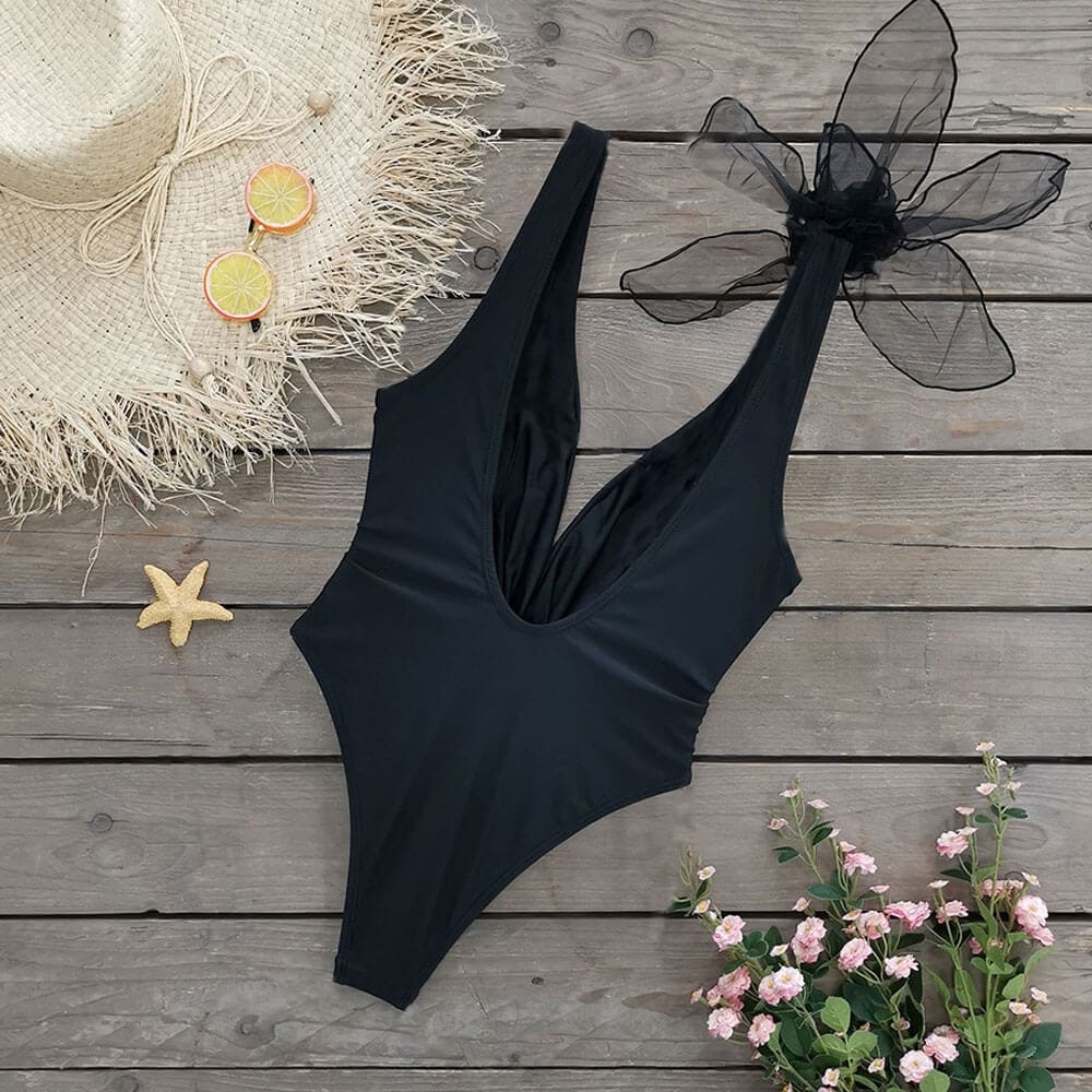 Floral Low Back Plunge Brazilian One Piece Swimsuit - On sale