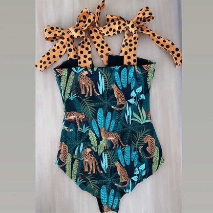 Floral Shoulder Strappy Backless One Piece Swimsuit Monokini - On sale