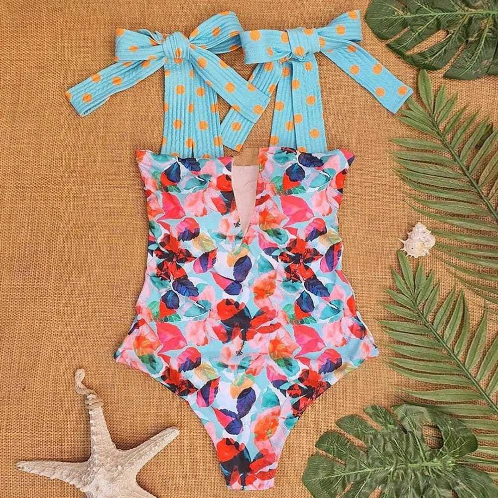 Floral Shoulder Strappy Backless One Piece Swimsuit Monokini - CZ19999BC / S On sale