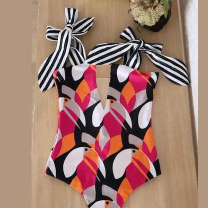 Floral Shoulder Strappy Backless One Piece Swimsuit Monokini - CZ19999P5 / S On sale