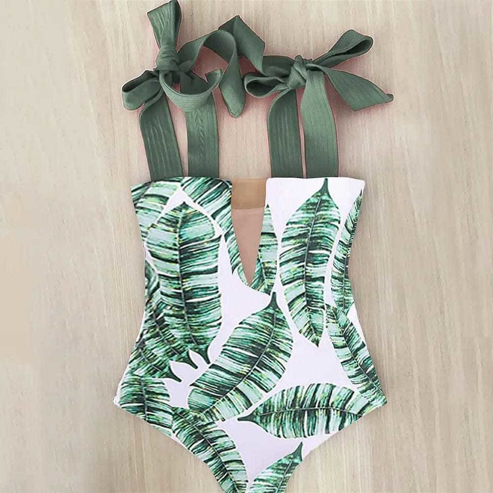 Floral Shoulder Strappy Backless One Piece Swimsuit Monokini - JSN11008G1 / S On sale