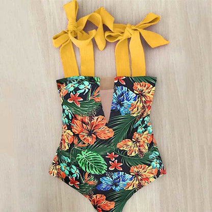 Floral Shoulder Strappy Backless One Piece Swimsuit Monokini - JSN11008Y1 / S On sale