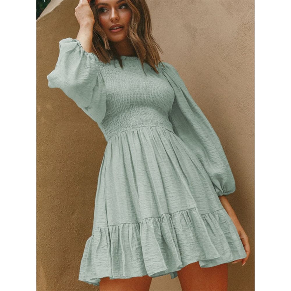 French Ruffle High Neck Beach Mini Dresses - On sale
