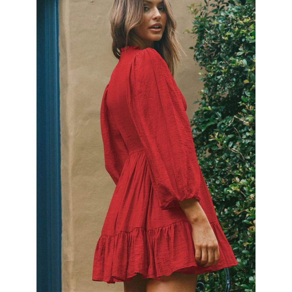 French Ruffle High Neck Beach Mini Dresses - On sale