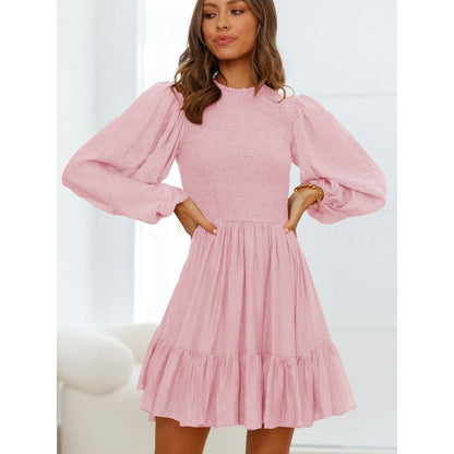 French Ruffle High Neck Beach Mini Dresses - Pink / S On sale