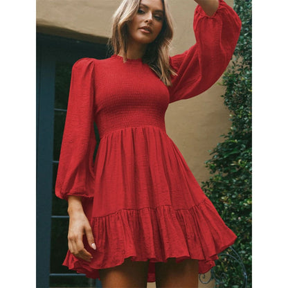 French Ruffle High Neck Beach Mini Dresses - Red / S On sale