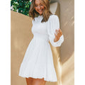French Ruffle High Neck Beach Mini Dresses - White / S On sale