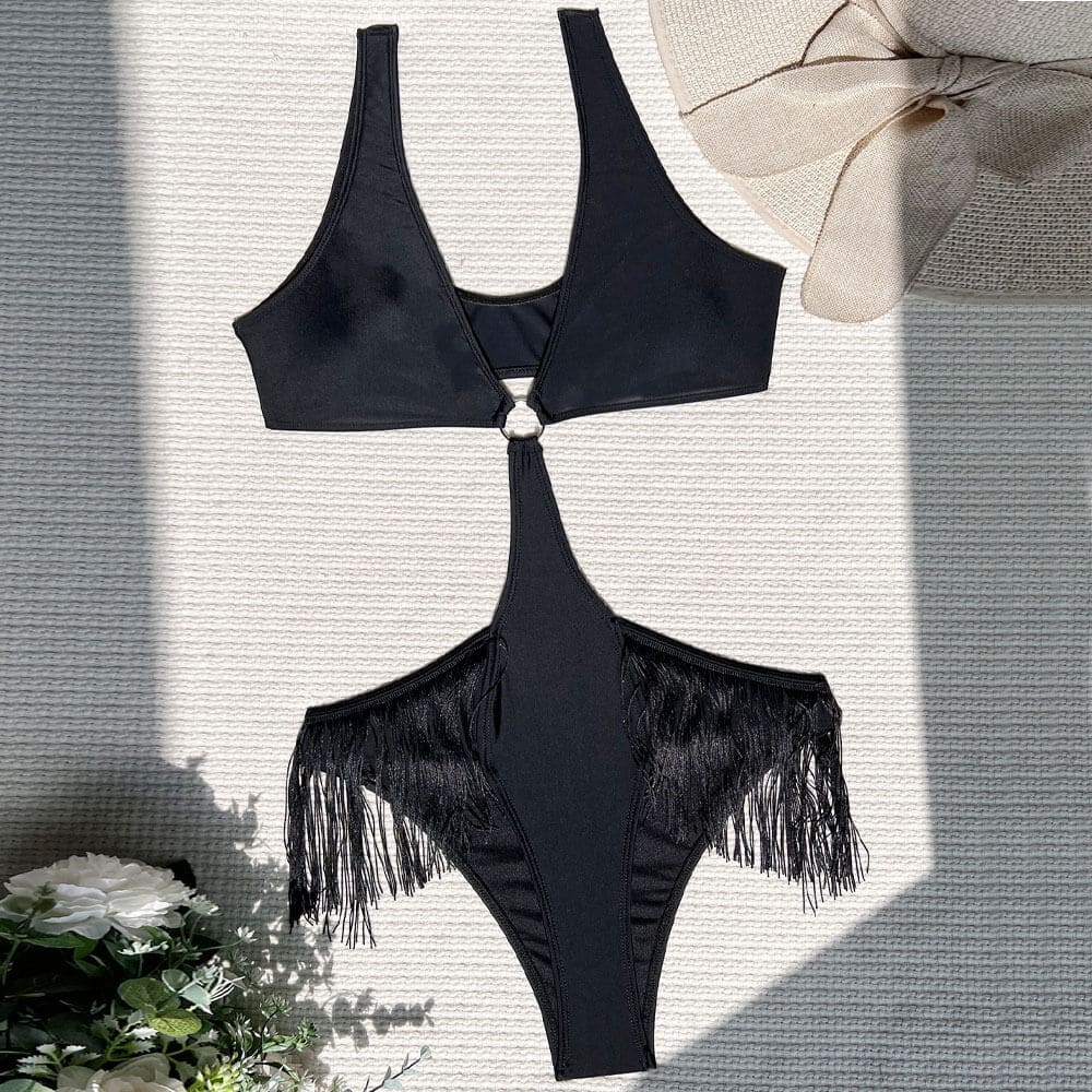 Fringe Cut Out Brazilian Monokini One Piece Swimsuit - On sale