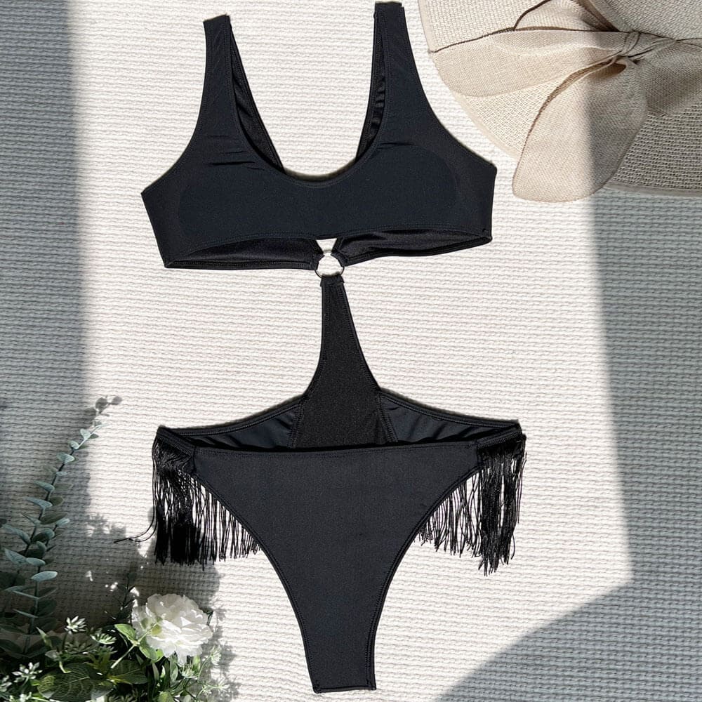 Fringe Cut Out Brazilian Monokini One Piece Swimsuit - On sale