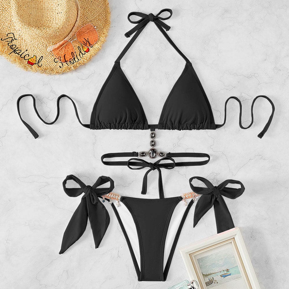 Glitter Crystal Triangle Brazilian Bikini Swimsuit - On sale