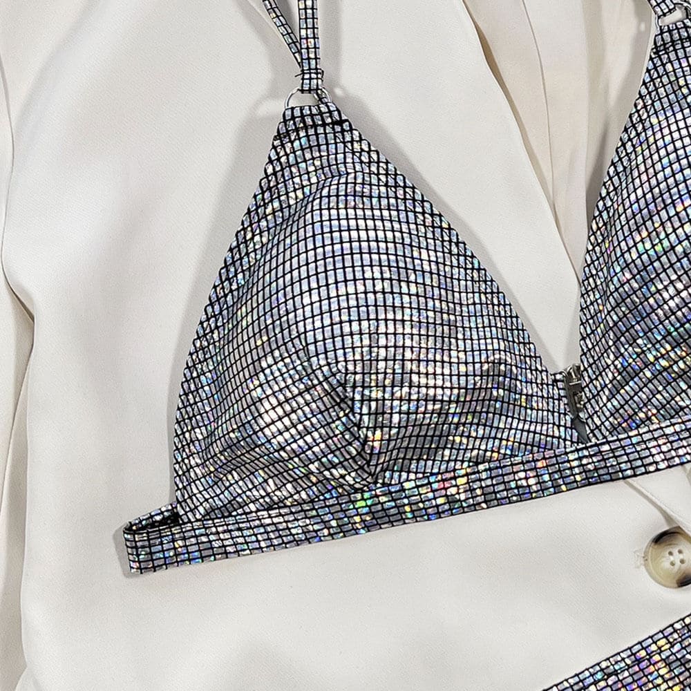 Glitter Gingham Halter Triangle Sunnybikinis Swimsuits - On sale