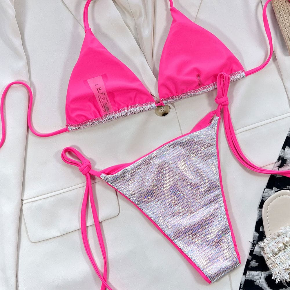 Glitter Halter Tie String Triangle Sunnybikinis Swimsuit - On sale