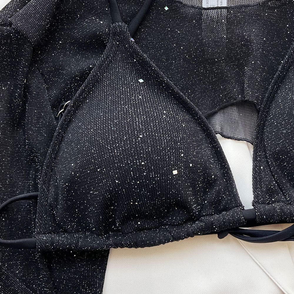 Glitter Long Sleeve String Triangle Sunnybikinis Swimsuit - On sale