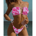 Glitter Velvet bandeau bikini, tie-dye pink ruched top with Brazilian bottoms, strings