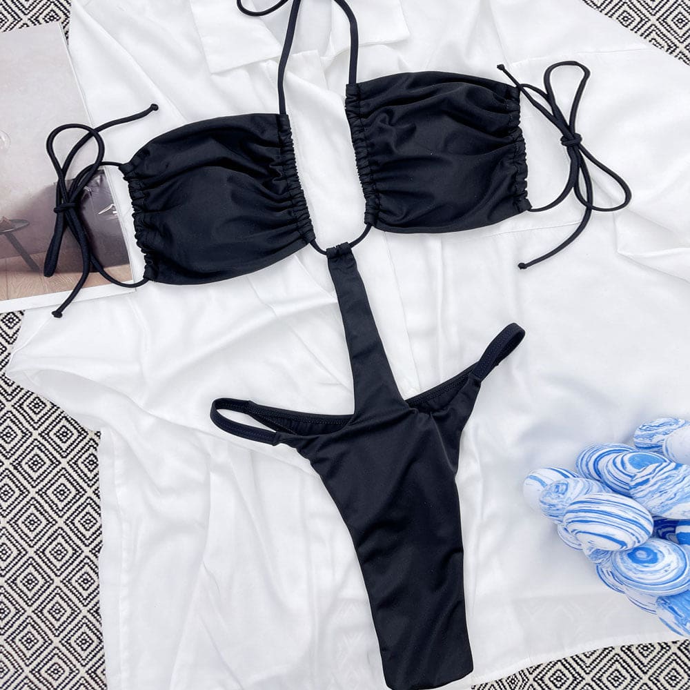 Halter Low Back Monokini Thong One Piece Swimsuit - On sale