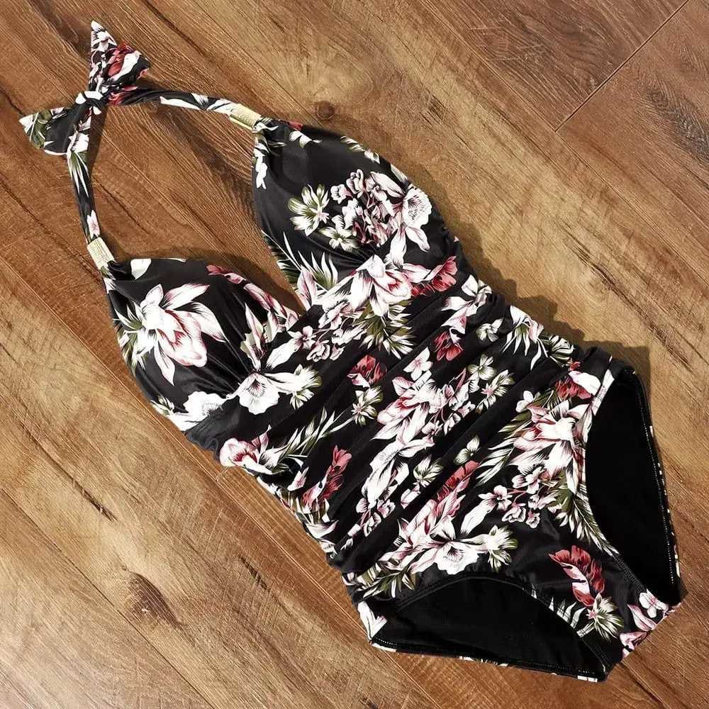 Halter Neck Push Up High Waist One Piece Swimsuit - On sale