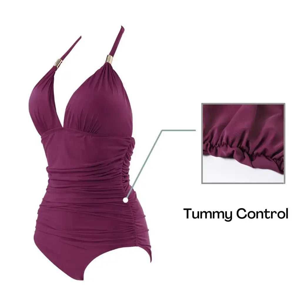 Halter Neck Push Up High Waist One Piece Swimsuit - On sale