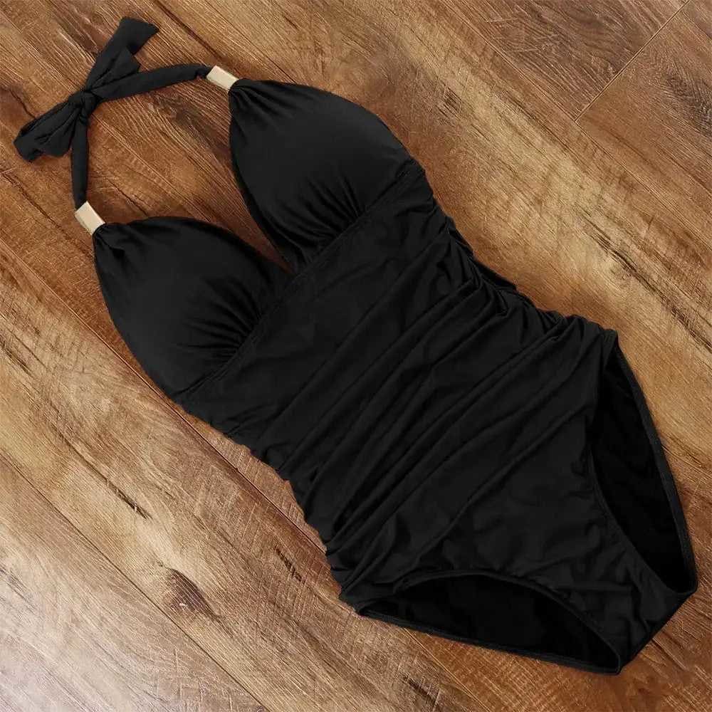 Halter Neck Push Up High Waist One Piece Swimsuit - On sale