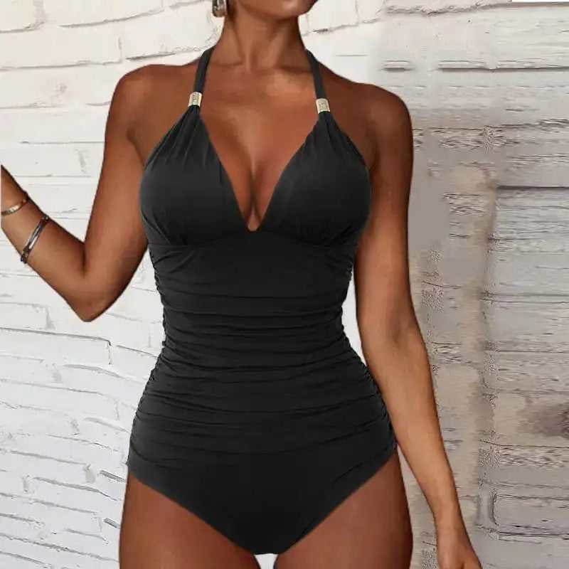 Halter Neck Push Up High Waist One Piece Swimsuit - On sale