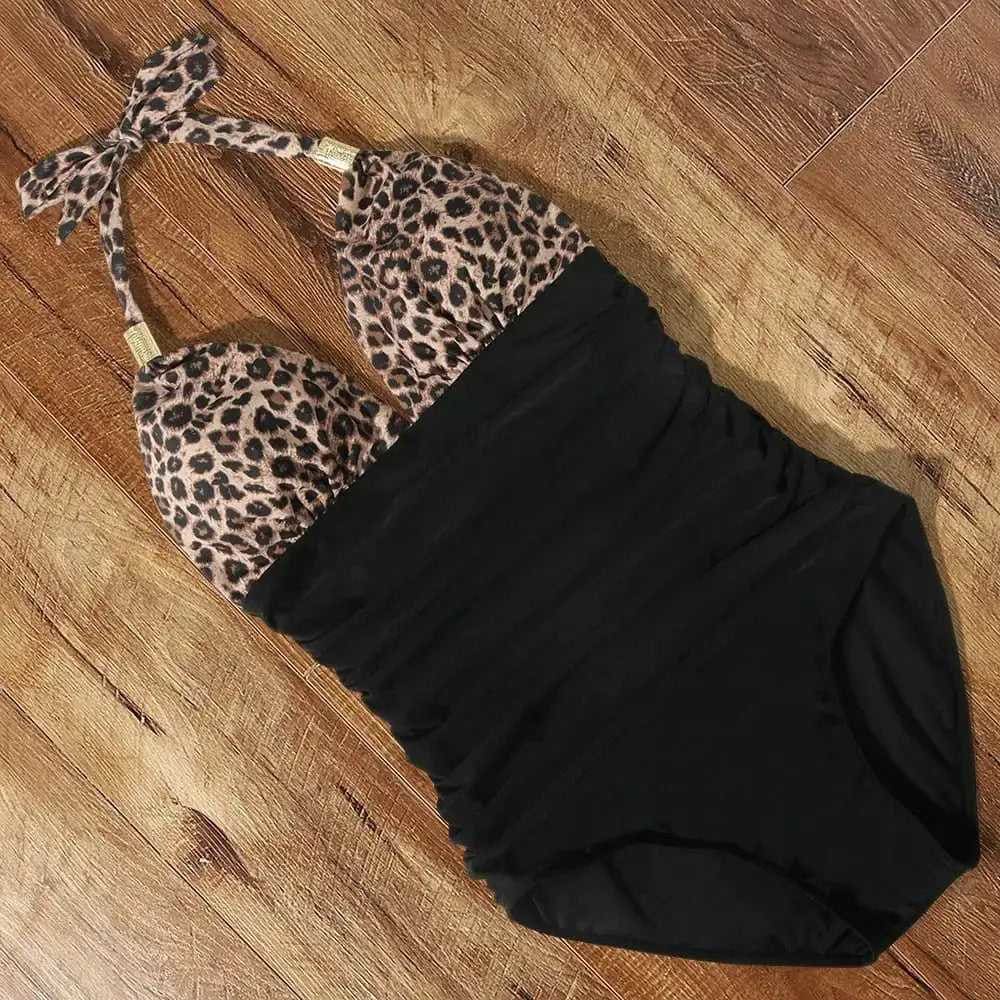 Halter Neck Push Up High Waist One Piece Swimsuit - B3857-1 / M On sale