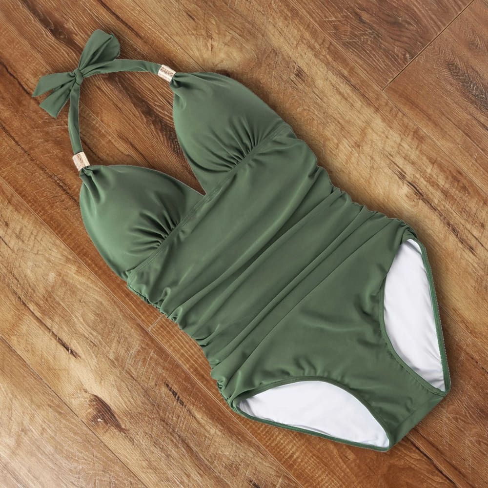 Halter Neck Push Up High Waist One Piece Swimsuit - B3857AG / S On sale