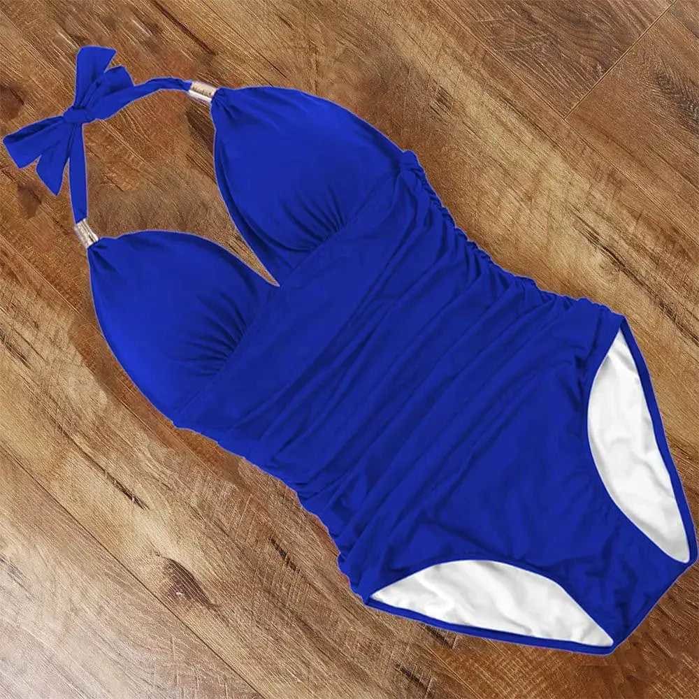 Halter Neck Push Up High Waist One Piece Swimsuit - B3857BL / M On sale