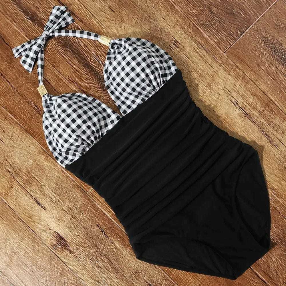 Halter Neck Push Up High Waist One Piece Swimsuit - B3857BW / M On sale