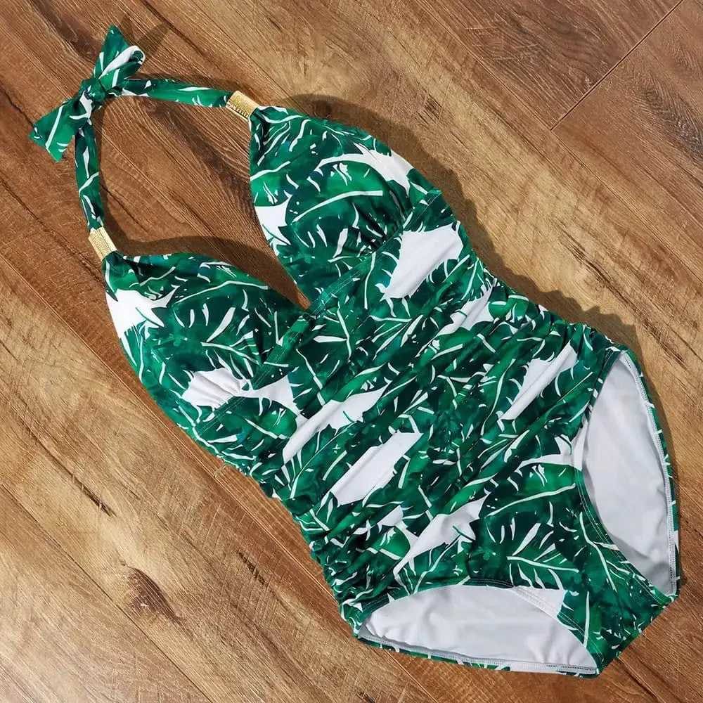 Halter Neck Push Up High Waist One Piece Swimsuit - B3857GL / L On sale