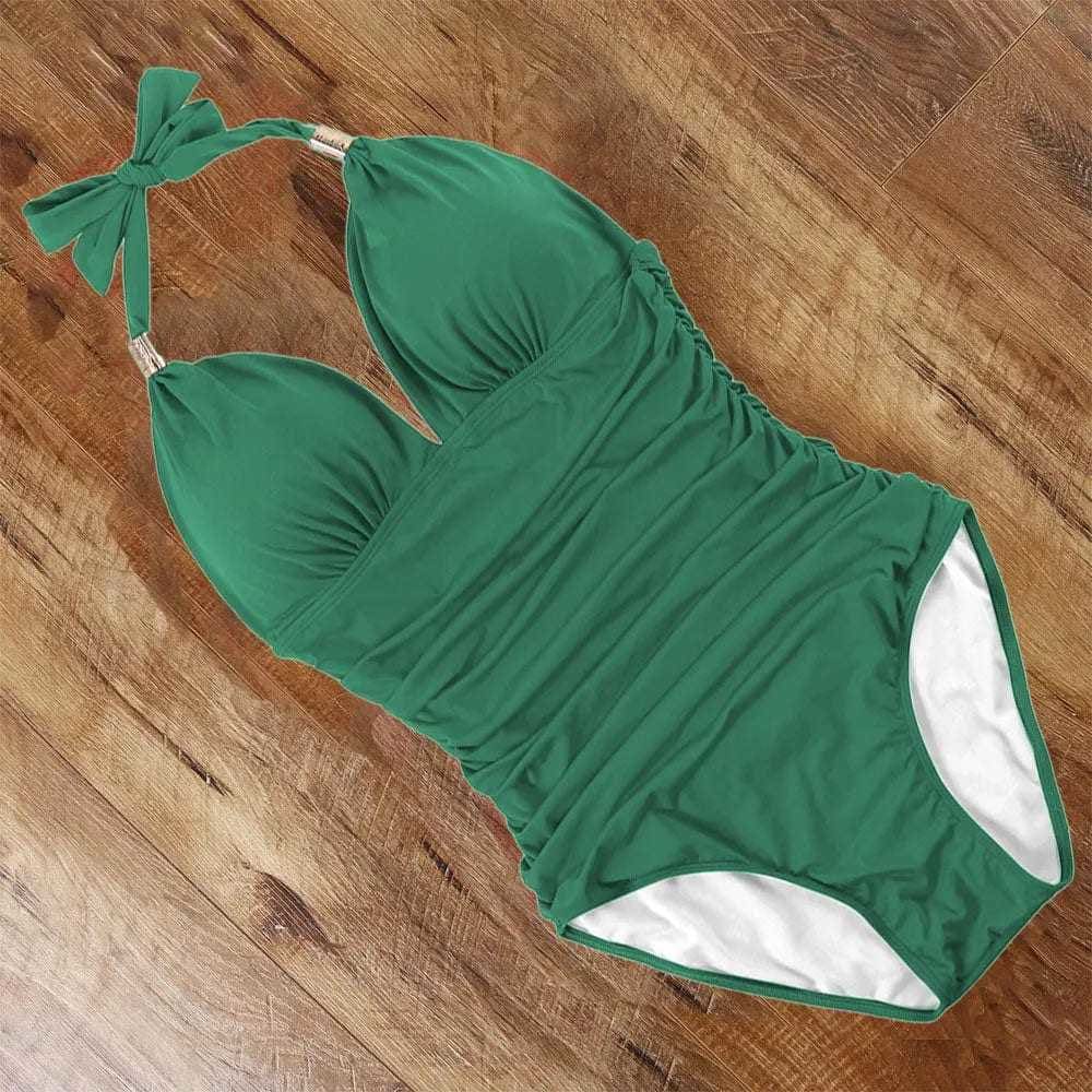 Halter Neck Push Up High Waist One Piece Swimsuit - B3857GR / S On sale