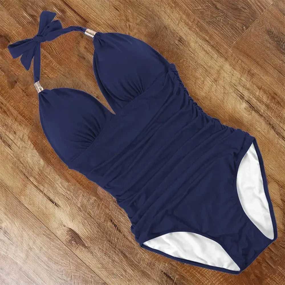 Halter Neck Push Up High Waist One Piece Swimsuit - B3857NB / M On sale