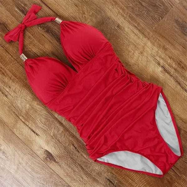 Halter Neck Push Up High Waist One Piece Swimsuit - B3857RE / S On sale